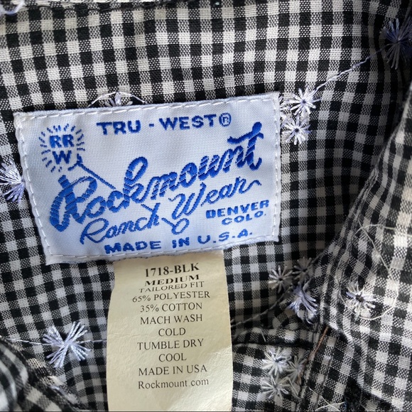 ROCKMOUNT Short Sleeve Black Gingham Western Shirt - Picture 5 of 7